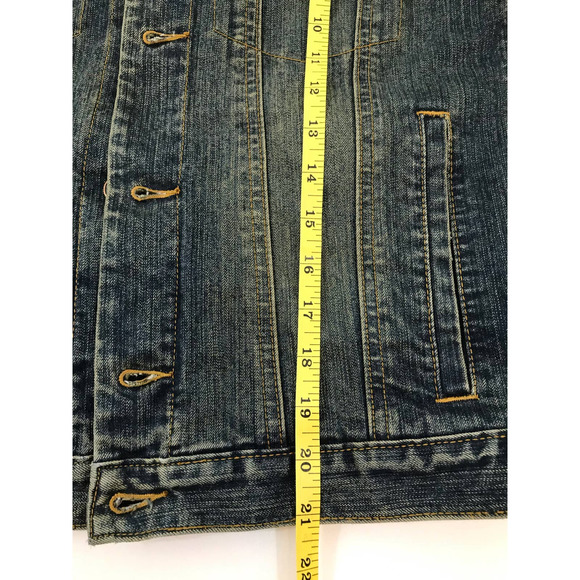 Old Navy Blue Jeans Trucker Denim Jean Jacket Size Large for Junior Dk Wash Y2K - Picture 10 of 10